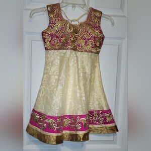 India Elegance Girls Size (24) 4/5  Dress Ivory, Pink And Gold Formal Party